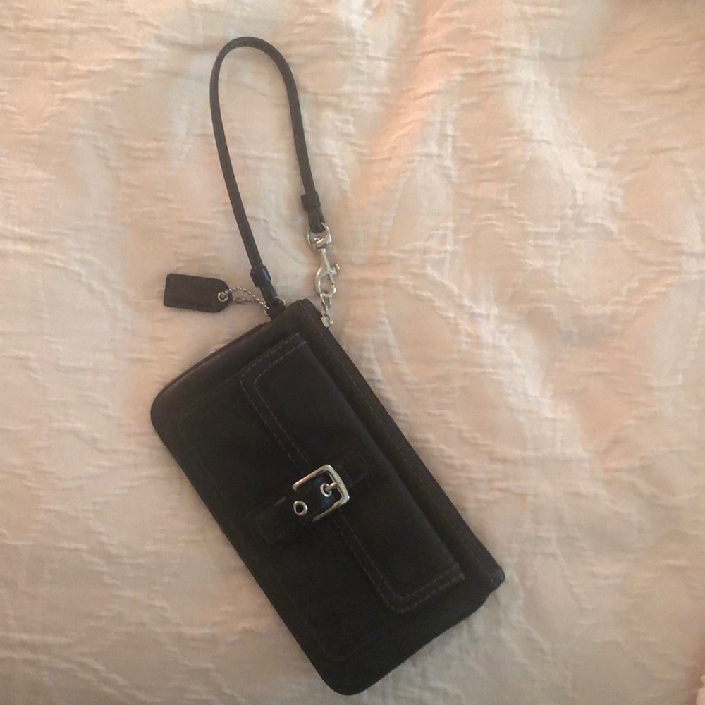 Coach Leather Wristlet black